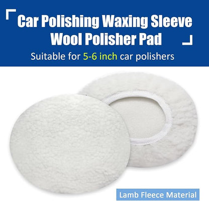 6 PCS Car Buffing Pads for 5-6 Inch Orbital Polisher, Lamb Fleece Polishing Pad Buffer Polisher Bonnets, 5-6 Inch Polishing Pads Cover Waxing Pads for Car Detailing (White)