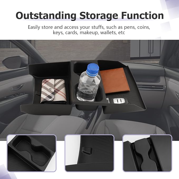LUWU 2025 Tucson Lower Console Organizer for 2025 Hyundai Tucson Accessories Under Armrest Organizer Insert Tray w/Cup Holder Insert Organizer Drink Holder(NOT for Manual/Automatic Version)