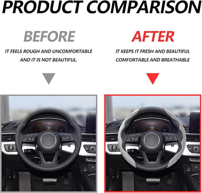 2pcs Universal Fit Carbon Fiber Steering Wheel Cover, Anti-Skid Steering Wheel Cover/Segmented Steering Wheel Protector/Car Interior Accessories (Gray)