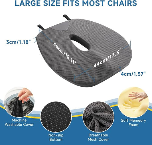Desk Chair Seat Cushion Non-Slip Seat Cushion for Sciatica, Tailbone & Back Pain Relief - Butt Pillow for Drivers, Workers, Pregnancy Support for Long Sitting (Grey 01)