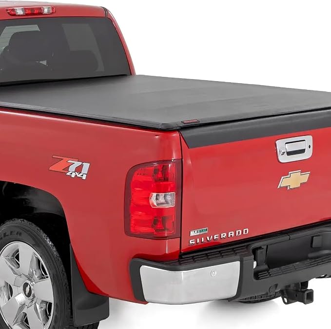 Rough Country Soft Roll Up Truck Bed Tonneau Cover for Chevy Silverado & GMC Sierra 1500/2500HD/3500HD (2007-2014) - Fits 6'7 (78.8-78.9") Bed