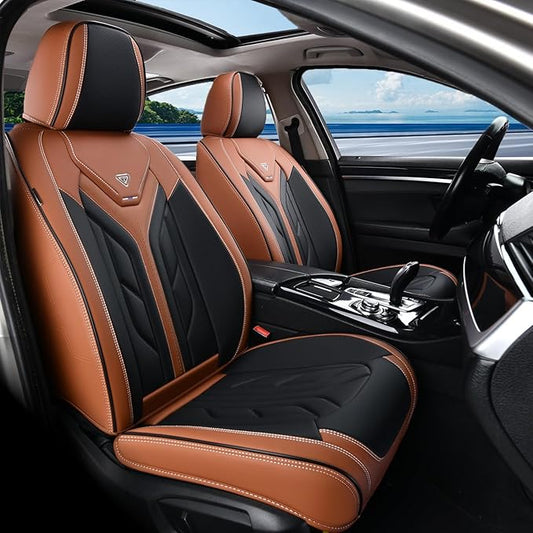 Coverado Seat Covers, Car Seat Covers Full Set, Leather Seat Covers for Cars, Automotive Seat Covers Car Seat Protector Car Accessories Fit for Most Sedans SUV Pick-up Truck(Black&Brown)