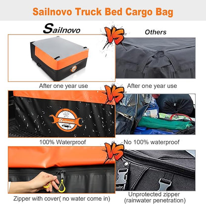 Sailnovo Truck Bed Cargo Bag, 38 Cubic ft Waterproof Cargo Bag for Truck Bed, Heavy Duty PVC Truck Cargo Bag Fits Any Truck Size with 6 Stretch Cord, Packing Bag (59''x48''x23'')