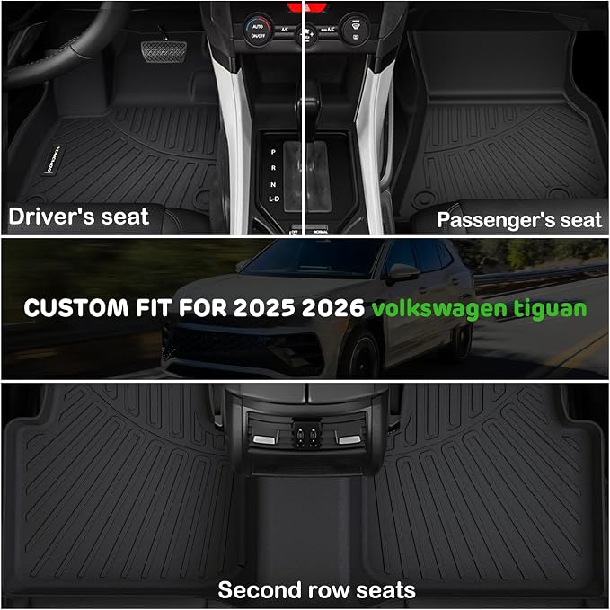Floor Mats for 2026 2025 Volkswagen Tiguan Upgrade Trunk Mat with Backrest Mat All Weather TPE Floor Liners Fit for 2025 2026 VW Tiguan Anti-Slip Full Set Car Accessories