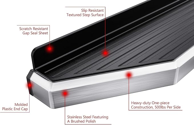 APS Polished Running Boards Style Compatible with Ford Ranger 2019-2026 SuperCrew Cab 4-Door (Side Steps Side Bars) 6in Wide 304 Stainless Steel