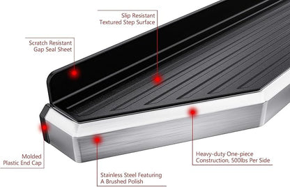 APS Polished Running Boards Style Compatible with Ford Ranger 2019-2026 SuperCrew Cab 4-Door (Side Steps Side Bars) 6in Wide 304 Stainless Steel