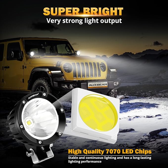 Auxbeam C4 Series LED Pods 4In 72W Round Spot Offroad Light, 2PCS 7200LM Ditch Lights with Wiring Harness Kit Led Pod Lights White Round LED Pods for Truck Jeep Motorcycle SUV ATV UTV Wrangler