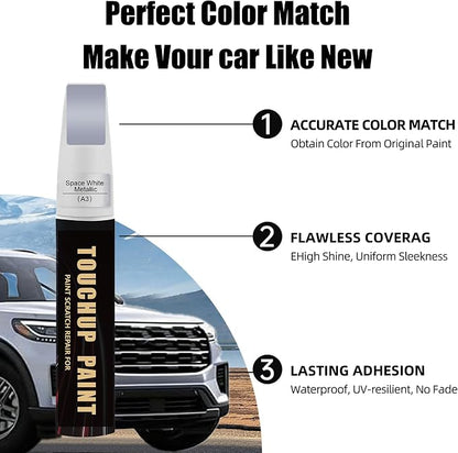 Space White Metallic(A3) Car Paint Touch Up Pen Compatible with Ford,2-In-1 Color Accurate Touch Up Car Scratch Repair Paint Exact Match Ford Series Automotive Scratch Remover for Nicks&Chips Repair