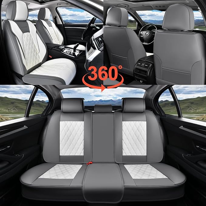 Coverado Automotive Seat Covers, Waterproof Seat Covers for Cars, Car Seat Cover, Faux Leather Car Seat Covers 2 Pack Car Seat Cushion Protector Universal Fit for Most Cars SUV Trucks - Gray&White