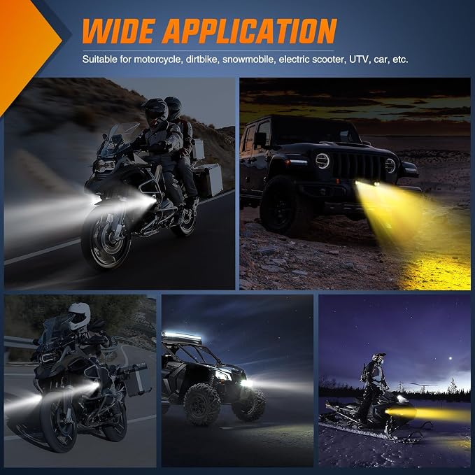 Nilight Motorcycle Driving Lights 2.5 inch White Amber Spot Beam Fog Light LED Pods IP67 Waterproof Auxiliary Offroad Lighting for Motorbike Dirt Bike e-Bike Scooter Snowmobile ATV UTV SUV Truck