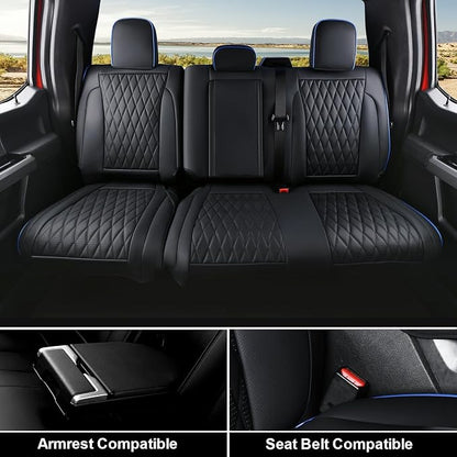 Coverado Leather Ford F150 Seat Covers Full Set, Automotive Seat Covers for Pick-up Truck, Waterproof Cushion Cover for 2015-2026 F150 and 2017-2026 F250 F350 F450 (Blue line)