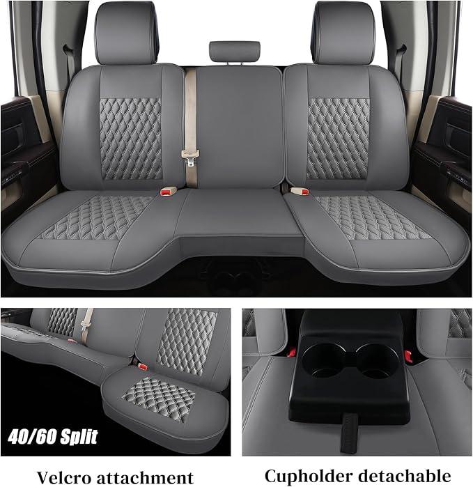 Coverado Car Seat Covers Full Set, Seat Covers for Dodge RAM 1500 Compatible with 2009-2018 Ram 1500, 2010-2024 Ram 2500 3500 Dodge RAM Accessories Automotive Seat Covers (Gray)
