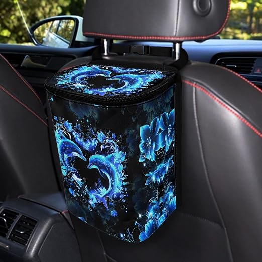 BIGCARJOB Neon Dolphin Car Trash Can Bin for Back Seat, Leak Proof, SUV Truck Van, Front Seat