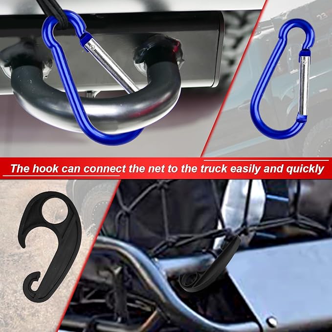 3’x4’ Truck Cargo Net Stretches to 6' x 7' with 4"x4" Mesh Grid Super Duty Bungee Heavy Duty Bed Netting for Truck Bed Stretches with 12 Adjustable Metal Carabiners by Cenipar