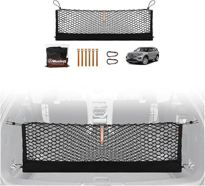 Muslogy Truck Bed Cargo Net Trunk Netting Compatible with 2020-2024 2025 2026 Ford Explorer Accessories, Pickup Cargo Organizer SUV Sedan Storage Net w/Heavy Duty Carabiners