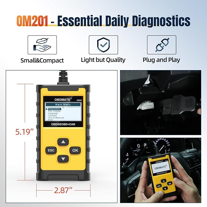 Check Engine Code Reader, OBDMATE OM201 OBD2 Diagnostic Tool Clearing Faulty Codes with Wireless Printing | Graphic Live Data| EVAP Test