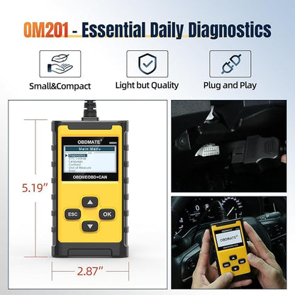 Check Engine Code Reader, OBDMATE OM201 OBD2 Diagnostic Tool Clearing Faulty Codes with Wireless Printing | Graphic Live Data| EVAP Test