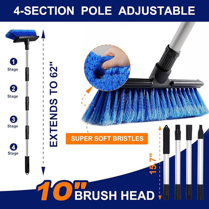 EVERRUSH 62" Car Wash Brush Mop with Long Handle, 10" Soft Bristle Scrub Scratch-Free Car Cleaning Brush Supplies Broom Kit for RV Boat Truck SUV, House Siding, Snow, Floors, Extension Aluminum Alloy