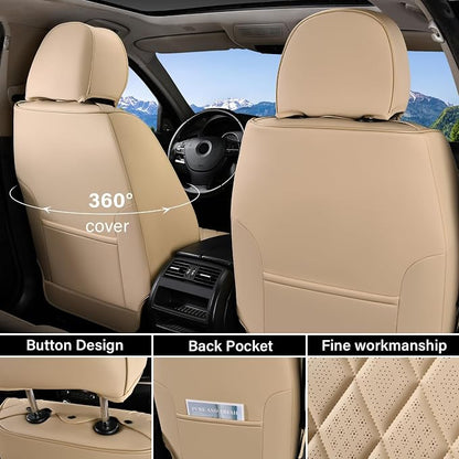 Coverado Car Seat Covers Full Set, 5 Seat Universal Seat Covers for Cars, Luxury Faux Leather Waterproof Seat Cover, Front and Back Car Seat Protector, Auto Seat Cover Fit for Most Vehicles, Beige