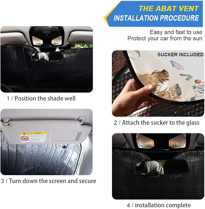 Cute Highland Cows Flowers Windshield Sun Shade for Car Auto SUV Truck Foldable Front Window Sunshade Sun Visor Protector Block UV Rays Reflect Heat, 55" x 28"