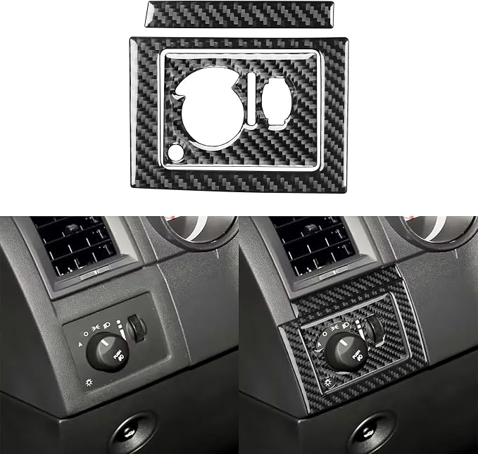 Car Headlight Switch Kit Decal Driver Side Dash Sticker Real Carbon Fiber Trim Compatible with Dodge Charger 2008 2009 2010 Interior Accessories Decor Style B 3pcs Black