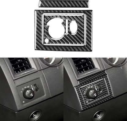 Car Headlight Switch Kit Decal Driver Side Dash Sticker Real Carbon Fiber Trim Compatible with Dodge Charger 2008 2009 2010 Interior Accessories Decor Style B 3pcs Black
