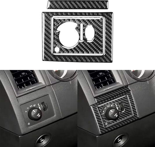 Car Headlight Switch Kit Decal Driver Side Dash Sticker Real Carbon Fiber Trim Compatible with Dodge Charger 2008 2009 2010 Interior Accessories Decor Style B 3pcs Black