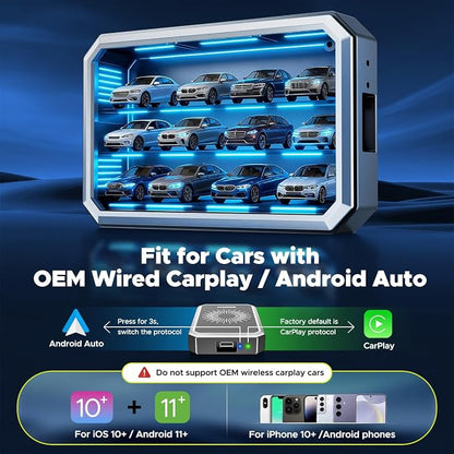 LAMTTO Wireless CarPlay Adapter with Gemini AI, 4GB+32GB Magic Box with Full Google Play Access—Download Streaming Apps, Games, Support Android Auto, OTA, HDMI, Airplay, USB Drive Media Playback