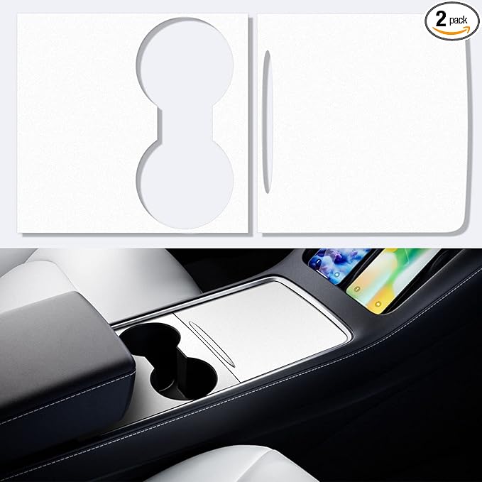 Farmogo Center Console Wrap Kit for Tesla Model Y 2020-2024 & Model 3 2021-2023 2PCS Center Console Cover Interior Decoration Wrap Kit for Tesla Model 3/Y Accessories (White)