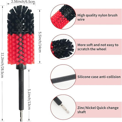 Wheel Brush, Soft Drill Wheel Cleaner Brush, Drill Brush for Car Wheel, No Scratches Highly Dense and Durable Car Wheel Brush Rim Tire Car Cleaning Brush for Wheels, Rims, Engines, Exhaust