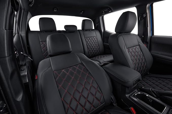 coverdream 2nd Gen Tacoma Seat Covers Full Set for 2012-2015 Toyota Tacoma Double/Crew Cab Base (Regular Seats),Fully Covered,Luxury Waterproof Faux Leather Truck Seat Protector(Black & Diamond)