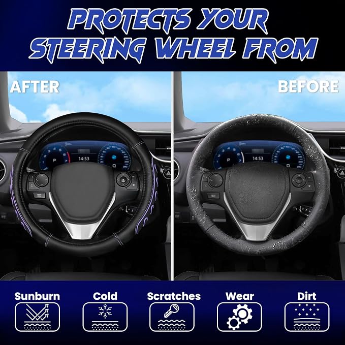 Ventilated Heart-Shaped Steering Wheel Cover with Anti-Slip Leather Grip. Compatible with Ford, Toyota, Honda, Nissan, and Chevrolet Vehicles for 14.5-15.2 inch Round Steering Wheels.
