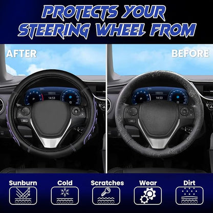 Ventilated Heart-Shaped Steering Wheel Cover with Anti-Slip Leather Grip. Compatible with Ford, Toyota, Honda, Nissan, and Chevrolet Vehicles for 14.5-15.2 inch Round Steering Wheels.
