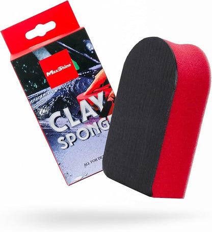 Maxshine Universal Fine Grade Clay Sponge – Reusable Clay Bar Alternative for Paint & Glass Decontamination – Removes Overspray, Tar & Industrial Fallout – Ergonomic Foam Grip for Auto Detailing