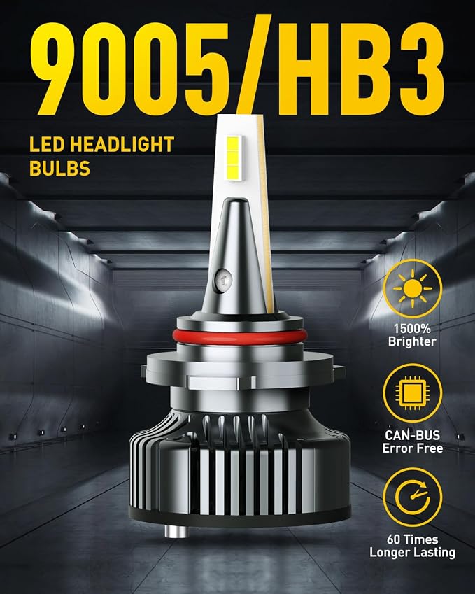 AUXITO 9005 Bulbs, 80,000LM 15X Super Output, 6500K Cool White, Long Lifespan, Adjustable Beam with Cooling Fan, Pack of 2, Plug-N-Play, Pack of 2