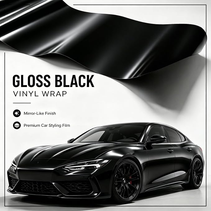 7.5Mil Gloss Black Automotive Wrap,60inX60FT Self-Healing Paint Protection Film, Anti-Yellowing Scratch Resistant Car Body Shield for Sedan, SUV, Truck
