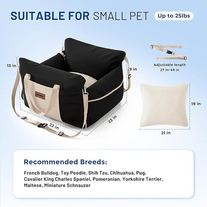 ZOMISIA Dog Car Seat for Small Dogs - Waterproof Pet Booster Seat for Car with Clip-On Safety Leash, Soft Travel Carrier for Puppy up to 25 lbs, Memory Foam Filling & 2 Adjustable Buckles Houndstooth