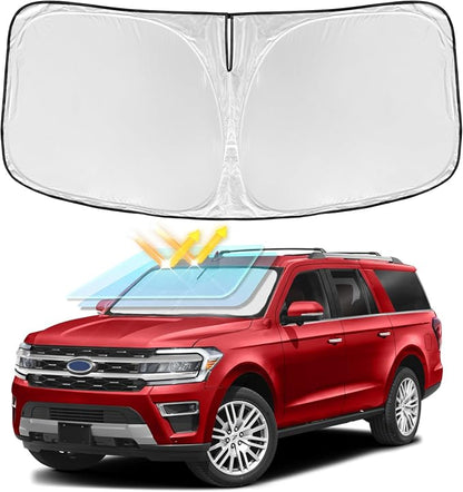 for Ford Expedition 2018-2025 Windshield Sun Shade - 4 Layers Car Sunshades for Front Windows Shade Cover Custom Fit Expedition Sun Visor 250T Retractable Shade Blocks UV Rays Car Accessories