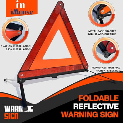 Warning Safety Triangle Kit, Emergency Roadside Warning Reflective Triangle 2 Packs with 1 LED Road Flare Light, Foldable with Storage Case for Roadside Breakdowns Emergencies