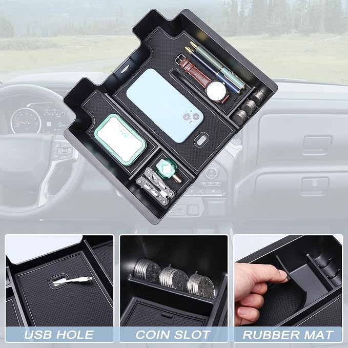 JKCOVER Full Size Center Console Organizer Tray Compatible with (2019-2022) Chevy Silverado/GMC Sierra 1500 and (2020-2023) Silverado/Sierra 2500HD/3500HD Accessories(Full Console w/Bucket Seats ONLY)