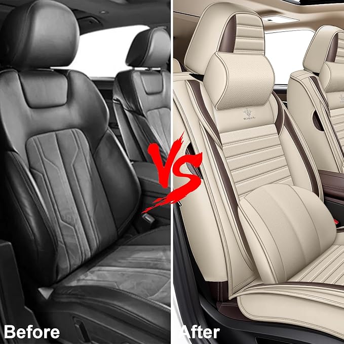 Seat Covers Fit for Nissan Rogue 2015-2026, Breathable and Comfortable Leather Car Seat Cover, Deluxe Waterproof Cushion Cover Auto Interior Accessories (Beige Brown)