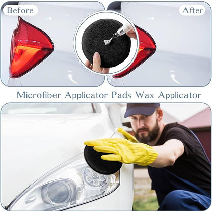 Tanlade 50 Pcs Car Detailing Microfiber Applicator Pad Wax Applicator Wash Microfiber Pads, 5 Inch Diameter (Black)