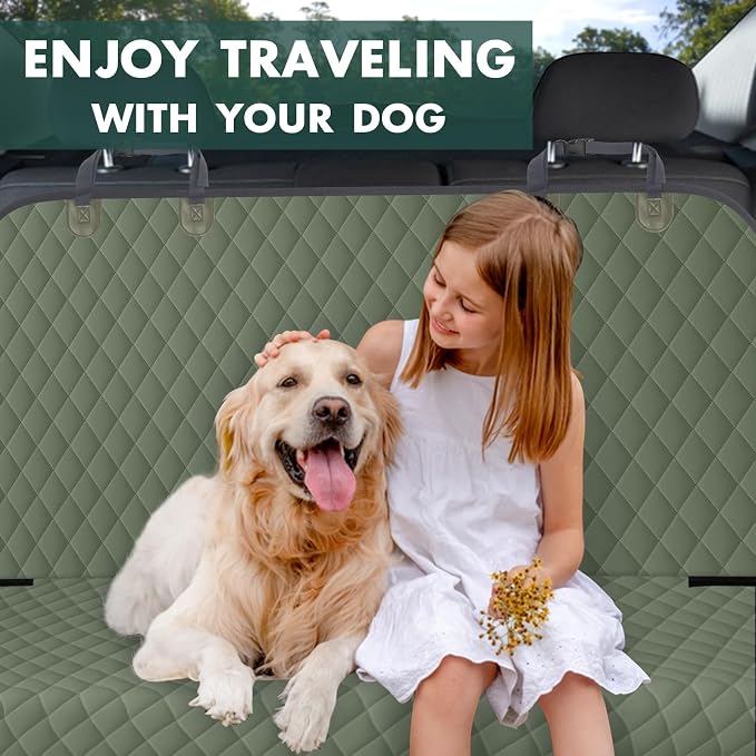 NECKORY Backseat Cover for Dogs, Waterproof and Non-Slip Pet Bench Seat Covers, Car Seat Protector for Back Seat, Universal Size Rear Car Seat Cover Fits Cars, Trucks and SUVs, L-Army Green&Grey