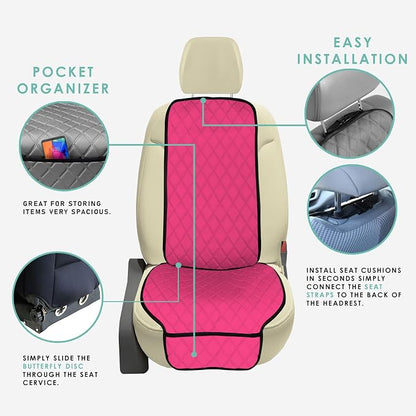 FH Group Car Seat Cushion – Neosupreme Single Front Seat Cover with Front Pockets, Airbag Compatible, Universal Fit Car Seat Cushion for Driver or Passenger Seat, SUV, Truck, Sedan & Van – Pink