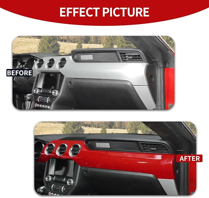 CheroCar for Mustang Center Console Dashboard Panel Trim Cover Kit Meter Frame Interior Decoration Accessories for Ford Mustang 2015-2025 (Red)