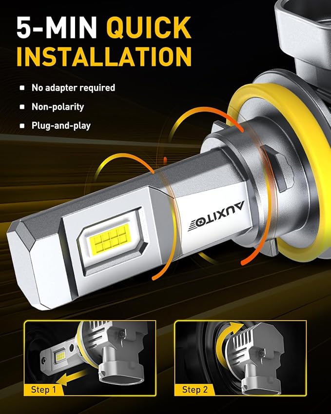 AUXITO H11/H9/H16/H8 LED Fog Light Bulbs, 6500K Cool White, 30000LM Brighter, Plug & Play, True Mini Size, Long Lifespan LED Fog Lights, Pack of 2