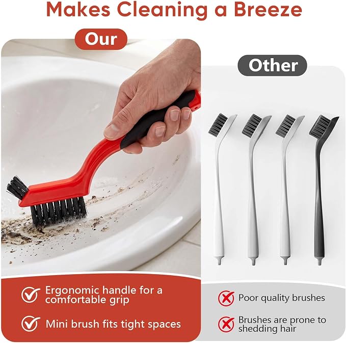 10PCS Nylon Cleaning Brushes for Tight Spaces, Non Scratch Detail Cleaning Brush Set for Window Tracks, Kitchen, Bathroom, Keyboard, Car Detailing & Household Cleaning