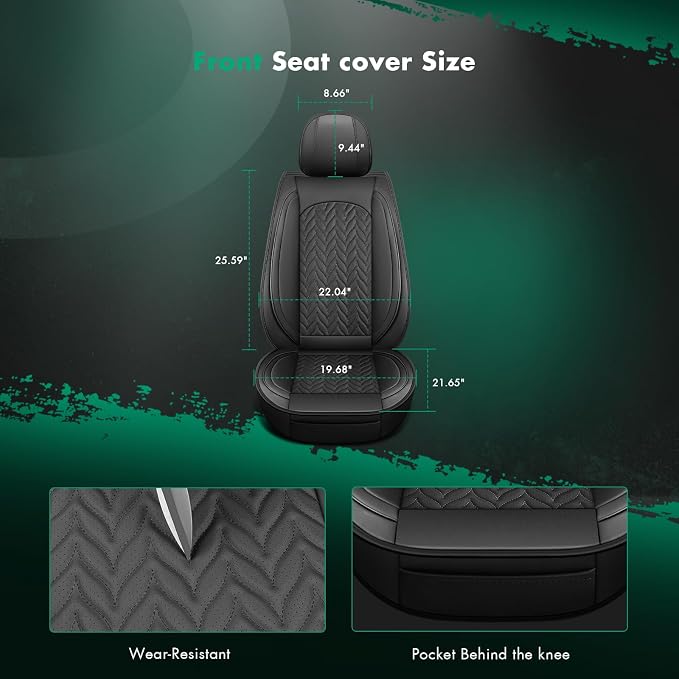 SCITOO Front Seat Covers,2PCS Universal Car Seat Covers Waterproof Vehicle Seat Covers Premium Faux Leather Automotive Seat Covers Car Seat Protector for Cars SUV Pick-up Truck Sedan(Front, Black)
