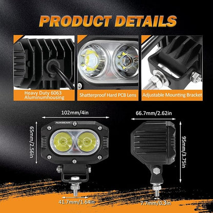 Auxbeam 4 Inch LED Pod, Square Pod Light with 5050 LED White Flood Beam Offroad Driving Fog Light with Wiring Harness for Jeep Wrangler Truck Pickup SUV ATV UTV (2 Pcs)