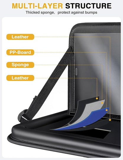 2-Pack Leather Car Backseat Organizer with Tablet Holder–Foldable Food Tray,Storage Pockets,Trash Can,Tissue Holder & Insulated Bag–Kick Mats Protector for Kids,Travel Accessories Organizer